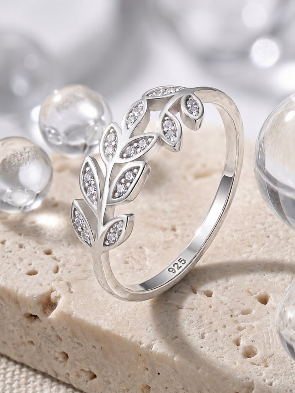 925 Sterling Silver Cubic Zirconia Leaf Vine Botanical Ring Cottagecore Size 8